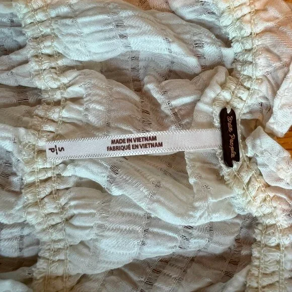 Free People Hailey Crop Long Sleeve Blouse Cuffs Boho Ivory Cream Festival S - Picture 8 of 9